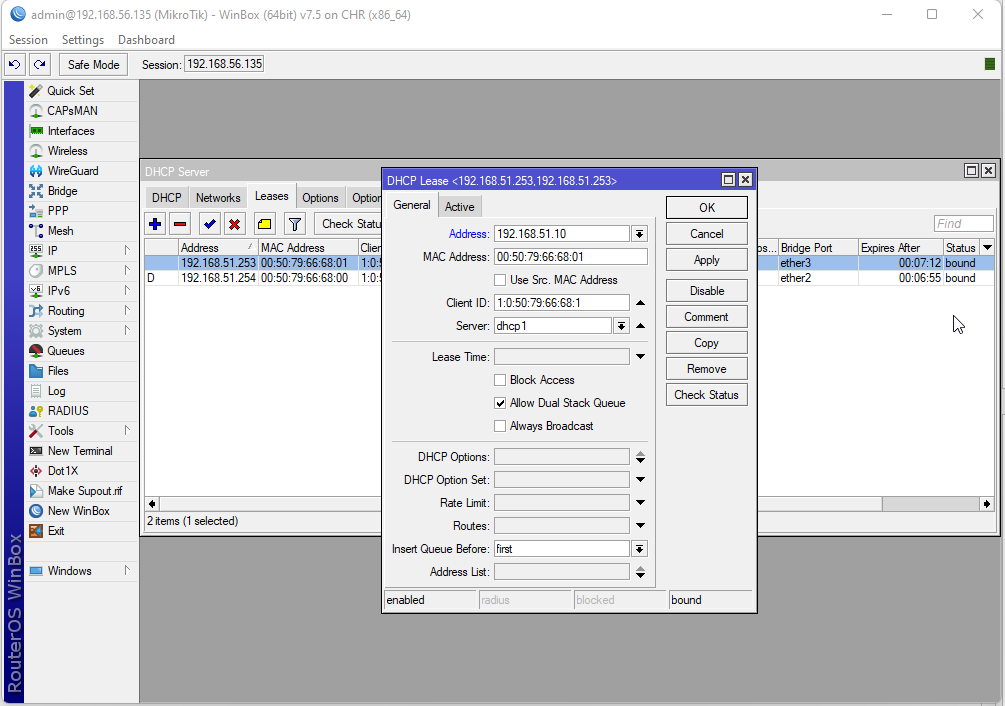 Creating a Static IP address entry for a host