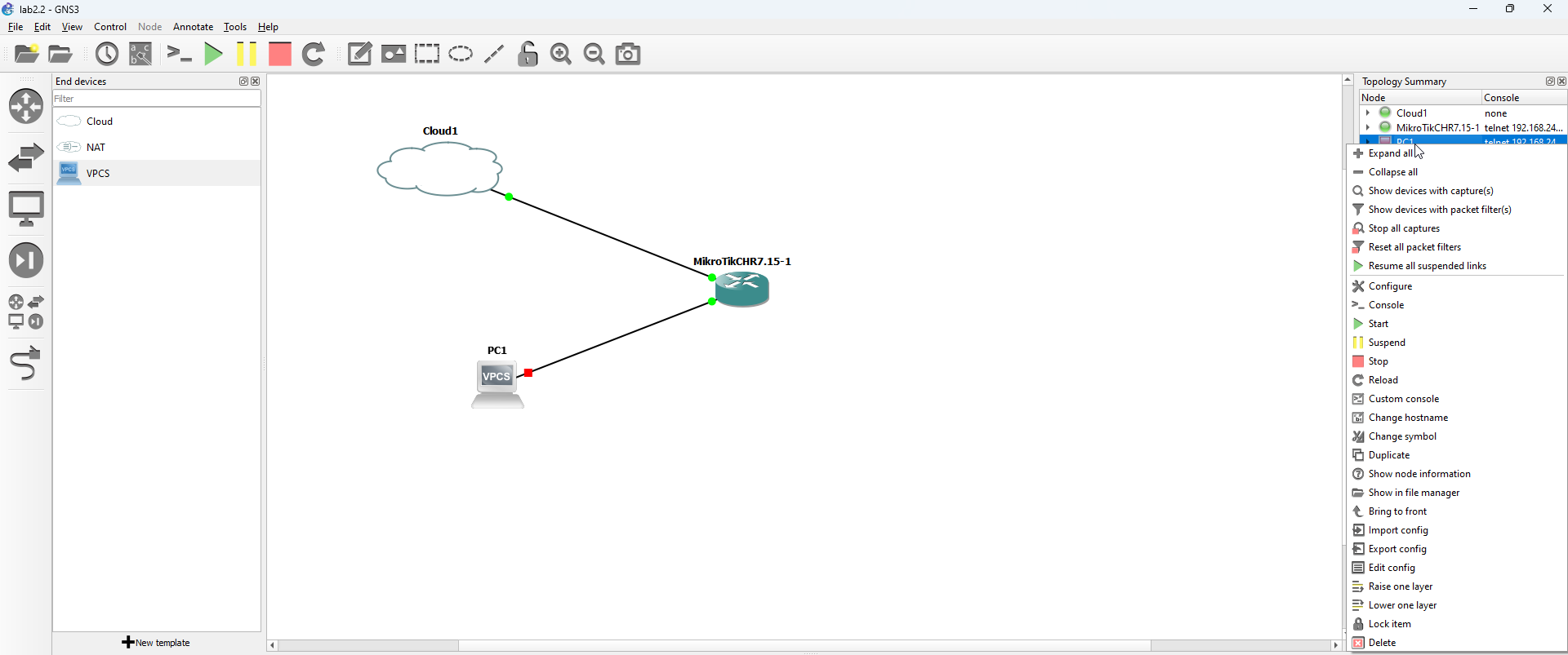Lab 2.2 - First Interactions with the MikroTik Router (WinBox)