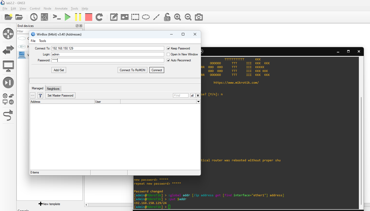 Lab 2.2 - First Interactions with the MikroTik Router (WinBox)