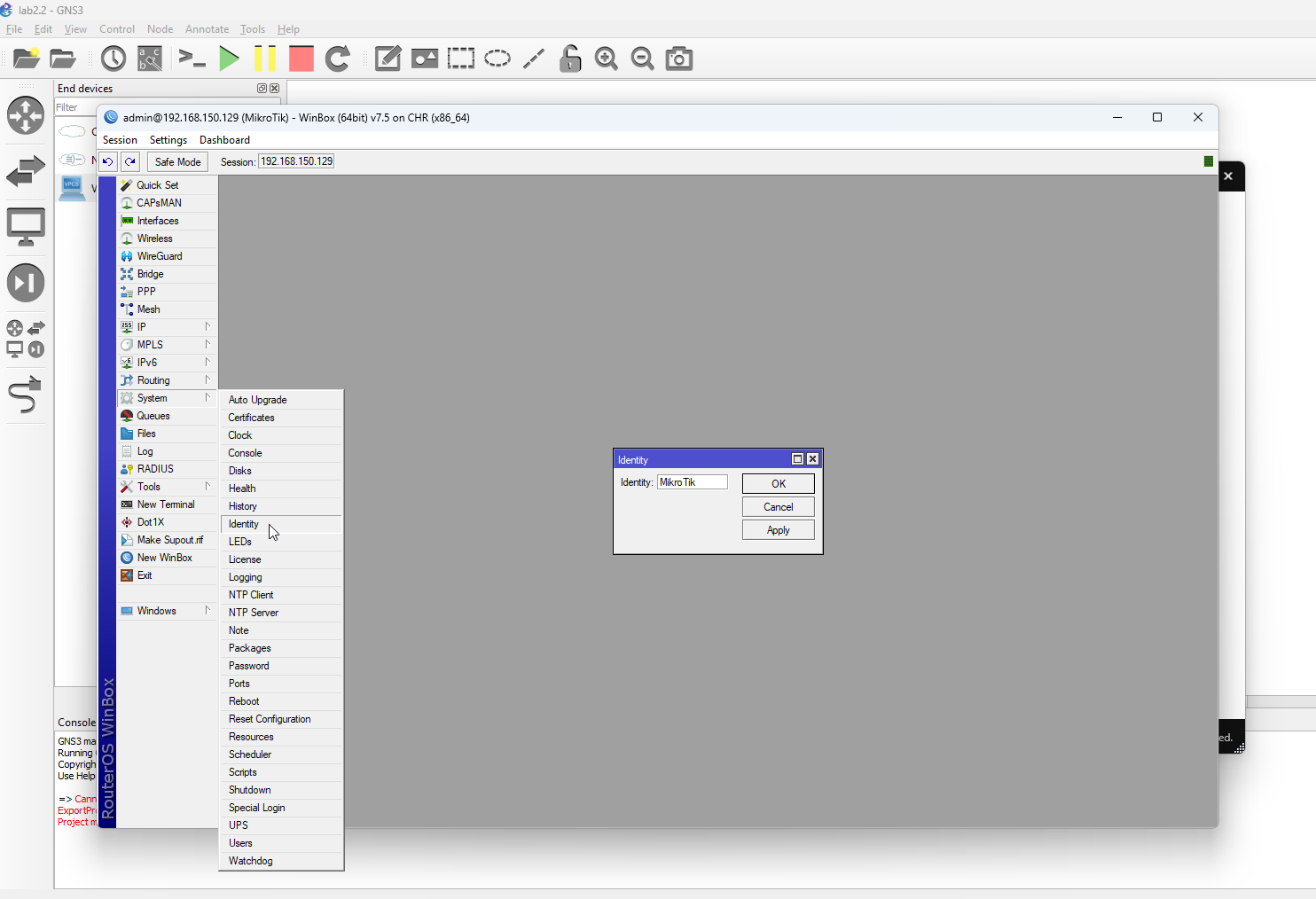 Lab 2.2 - First Interactions with the MikroTik Router (WinBox)