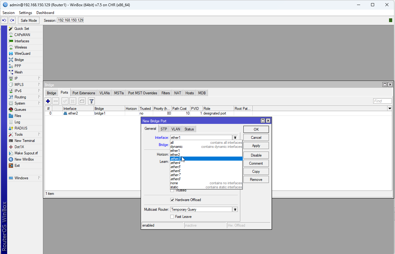 Lab 2.2 - First Interactions with the MikroTik Router (WinBox)