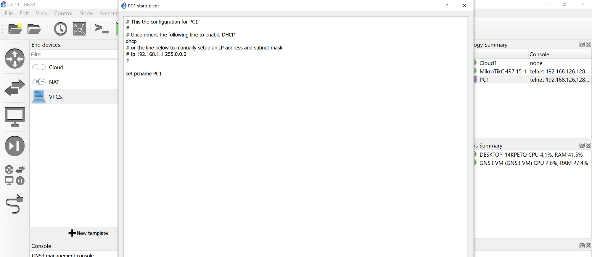 Lab 2.1 - First Interactions with the MikroTik Router