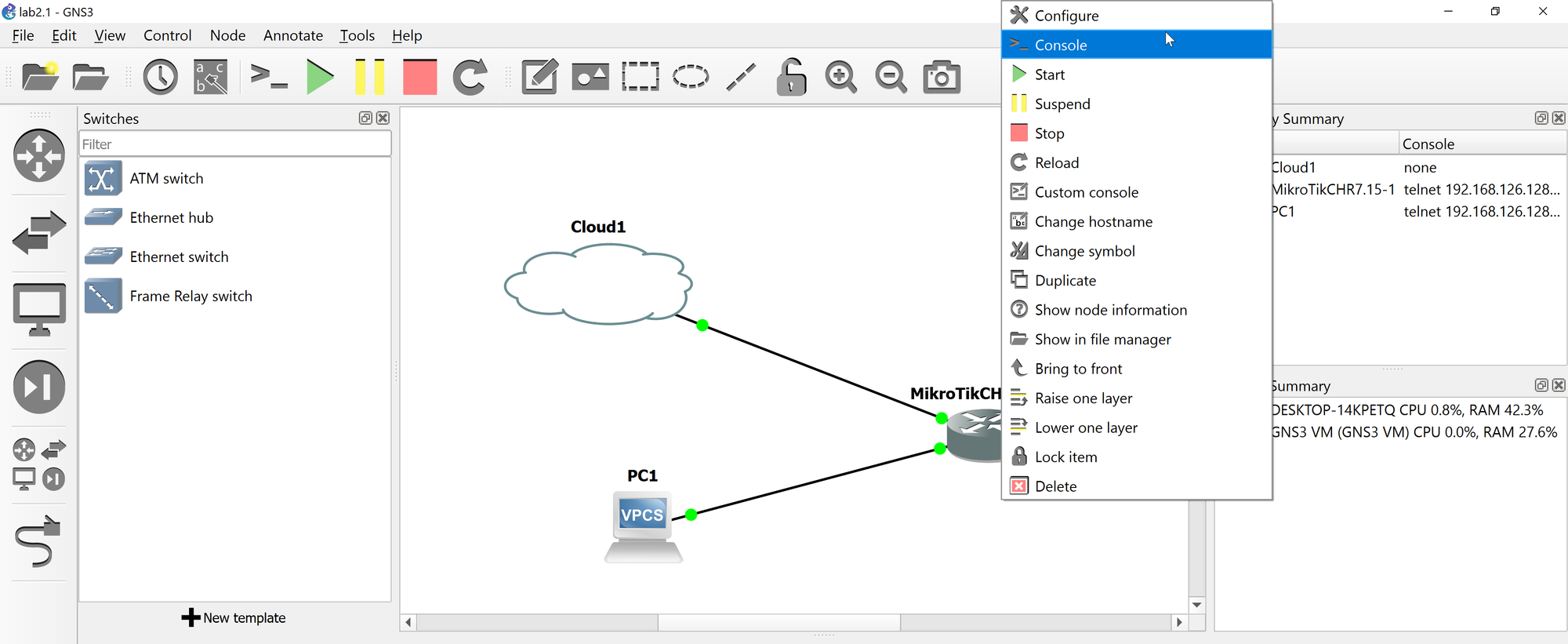 Lab 2.1 - First Interactions with the MikroTik Router