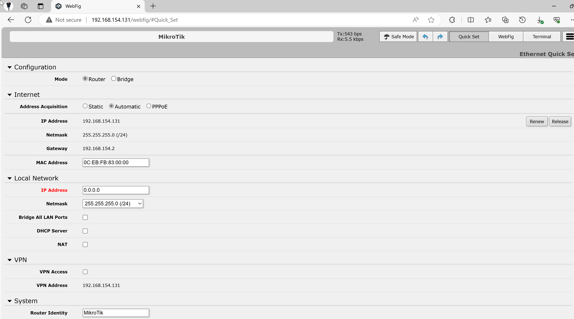 Lab 2.1 - First Interactions with the MikroTik Router