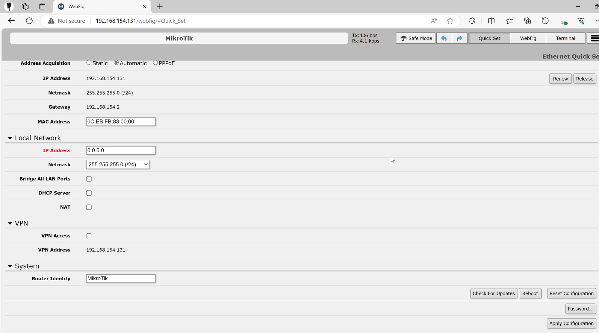 Lab 2.1 - First Interactions with the MikroTik Router