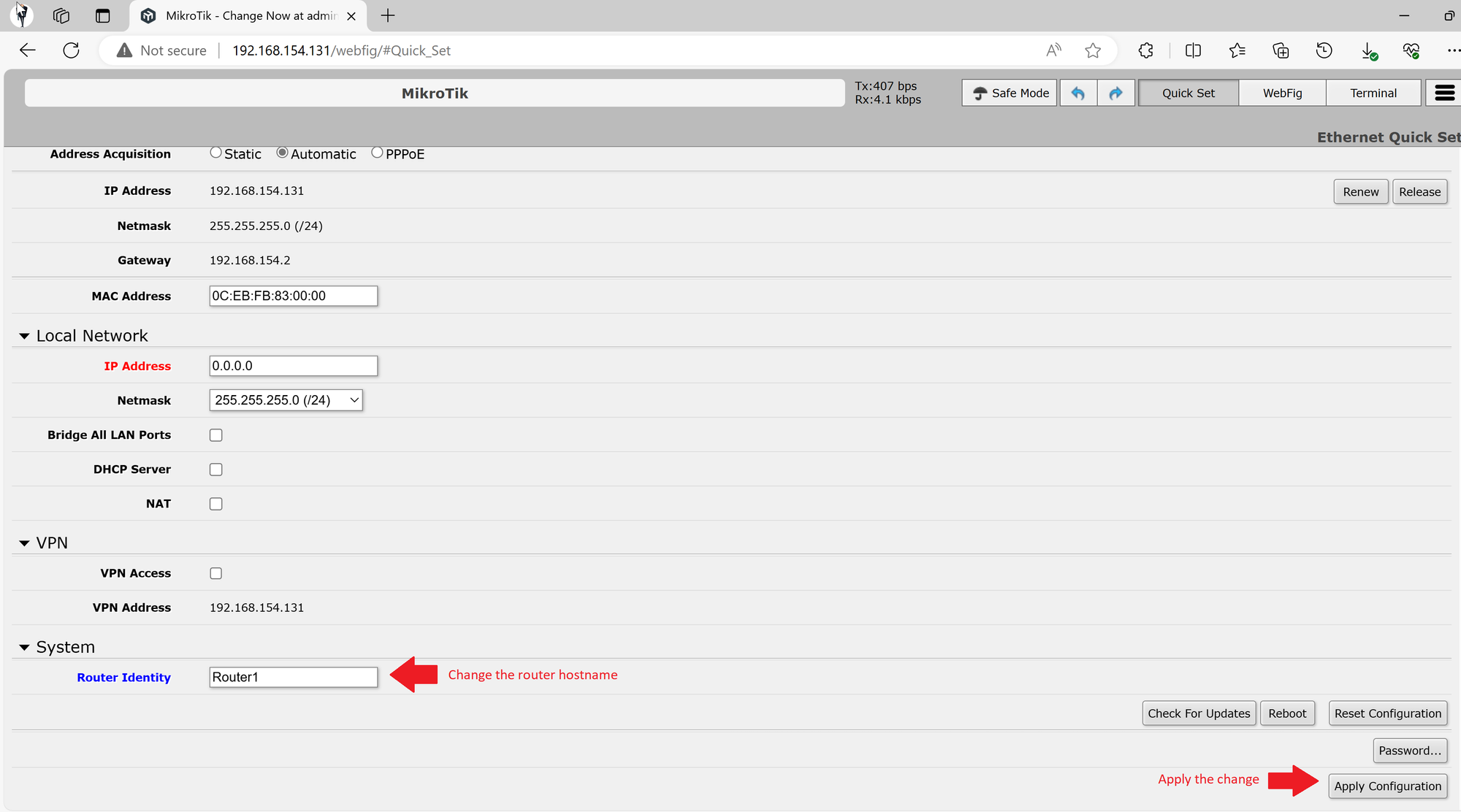 Lab 2.1 - First Interactions with the MikroTik Router