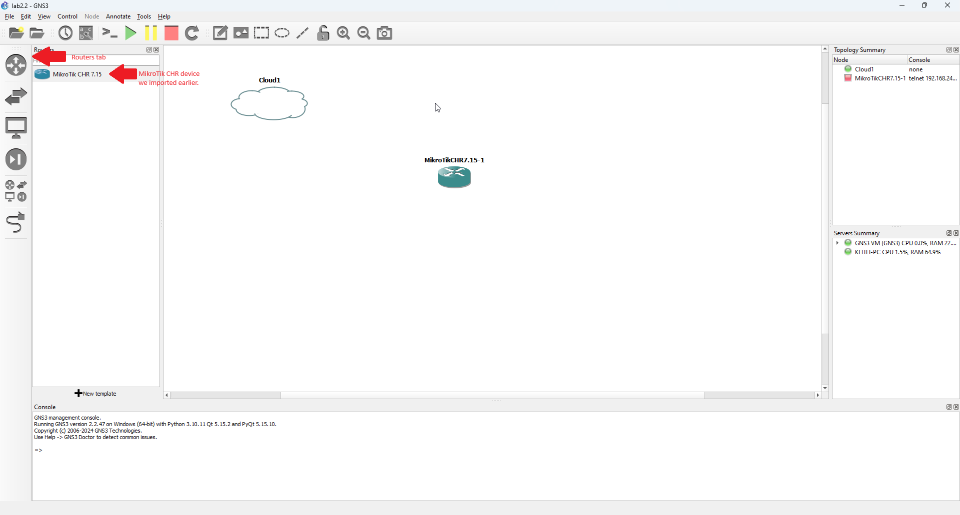 Lab 2.2 - First Interactions with the MikroTik Router (WinBox)