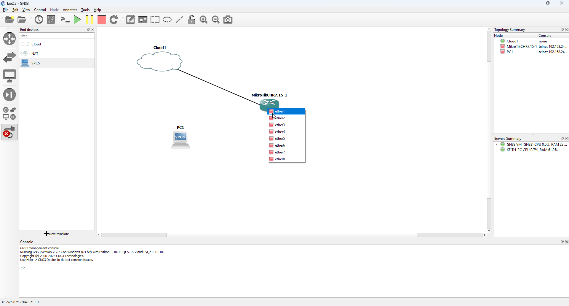 Lab 2.2 - First Interactions with the MikroTik Router (WinBox)