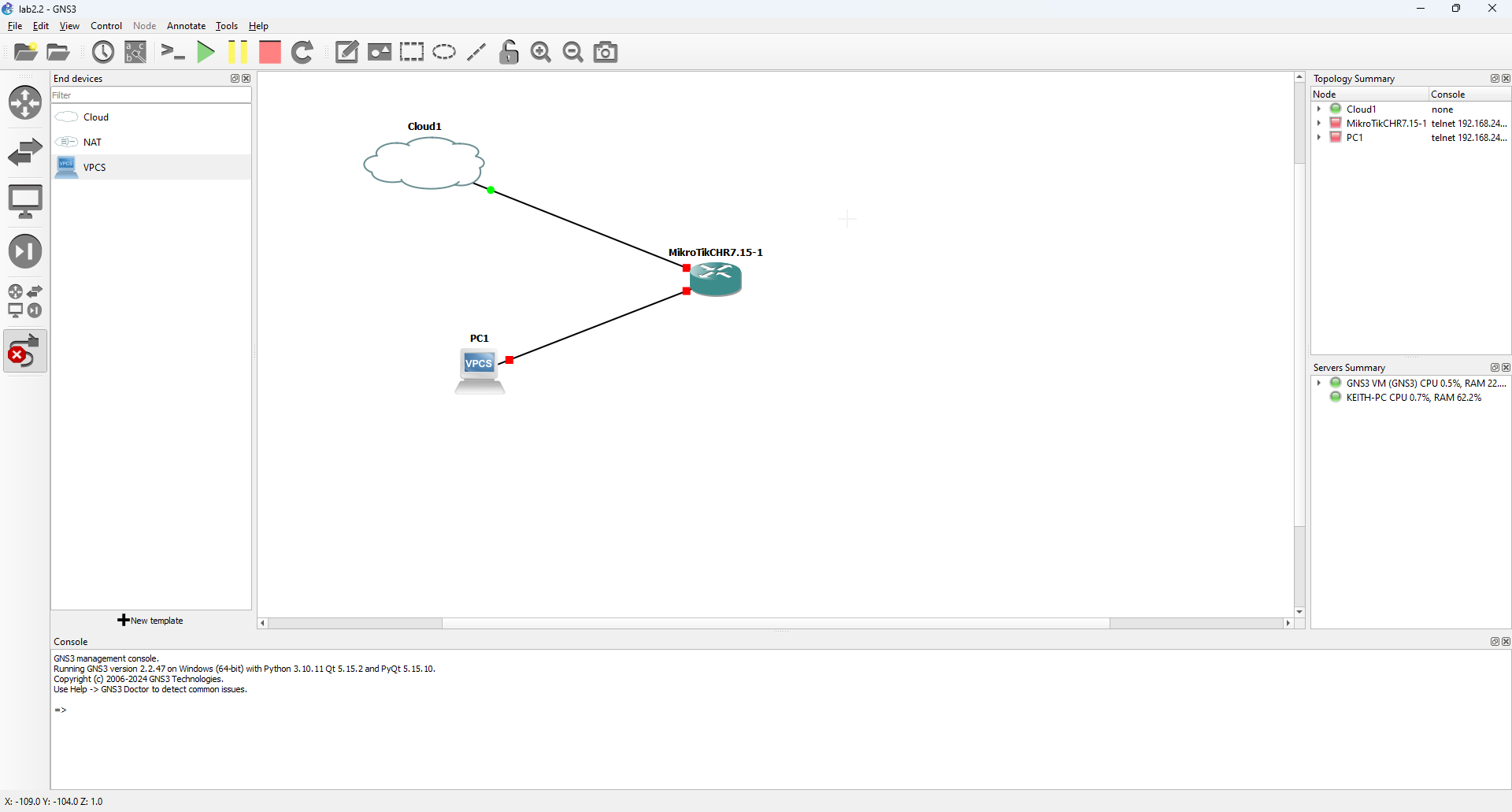 Lab 2.2 - First Interactions with the MikroTik Router (WinBox)