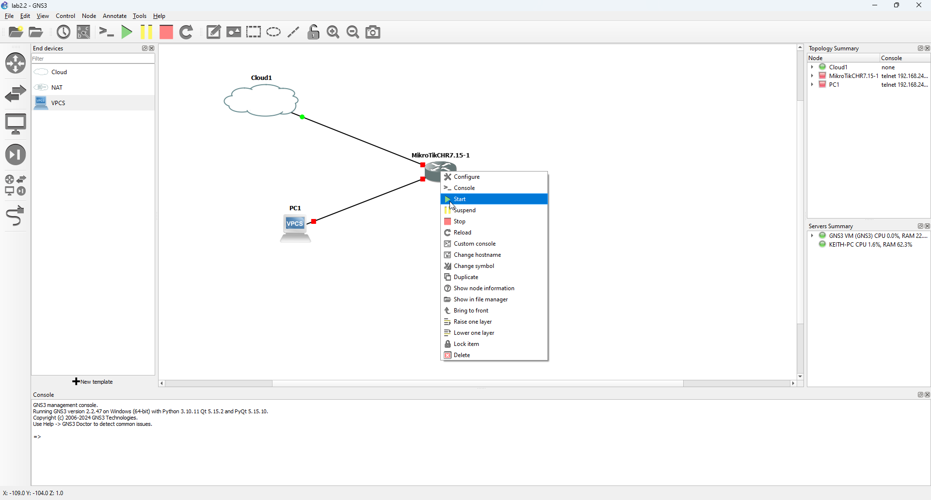 Lab 2.2 - First Interactions with the MikroTik Router (WinBox)