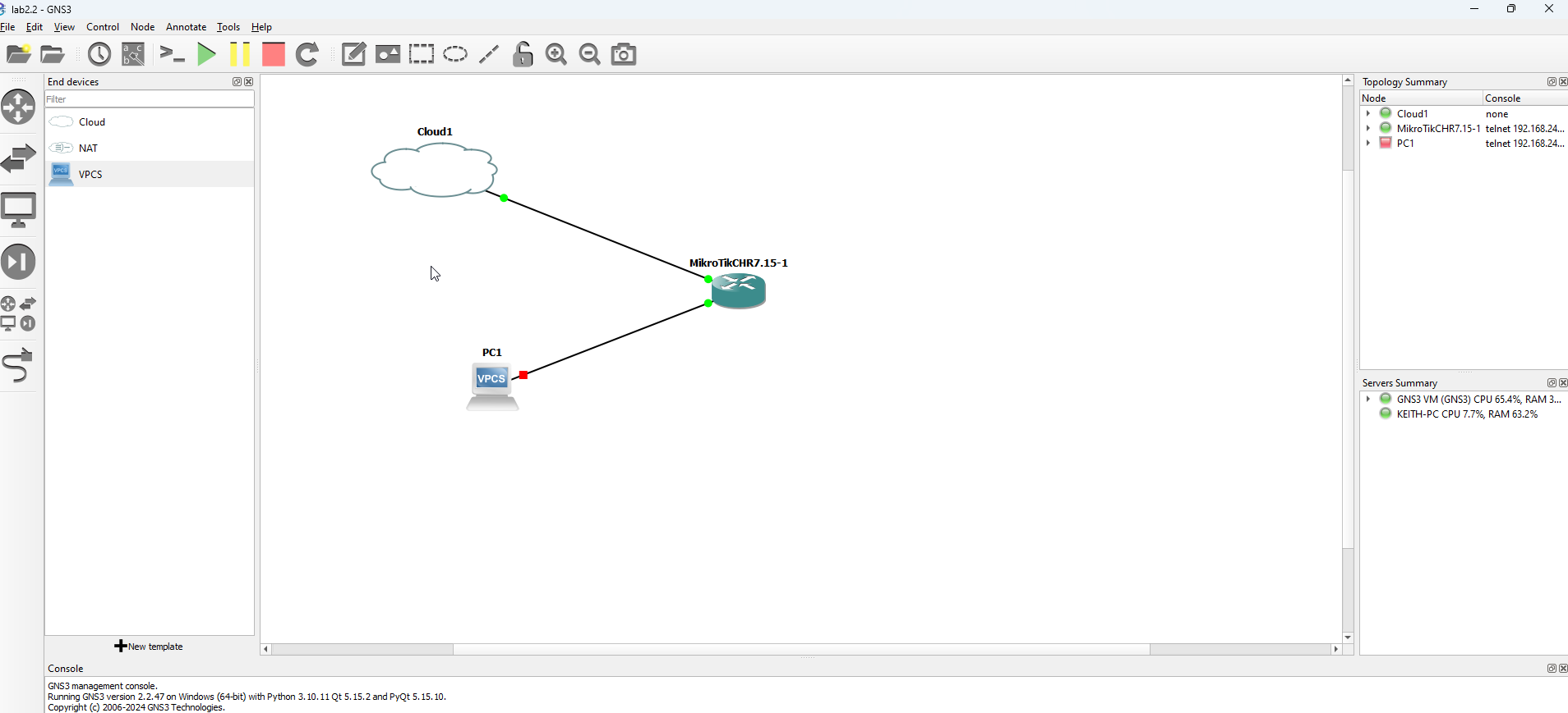 Lab 2.2 - First Interactions with the MikroTik Router (WinBox)