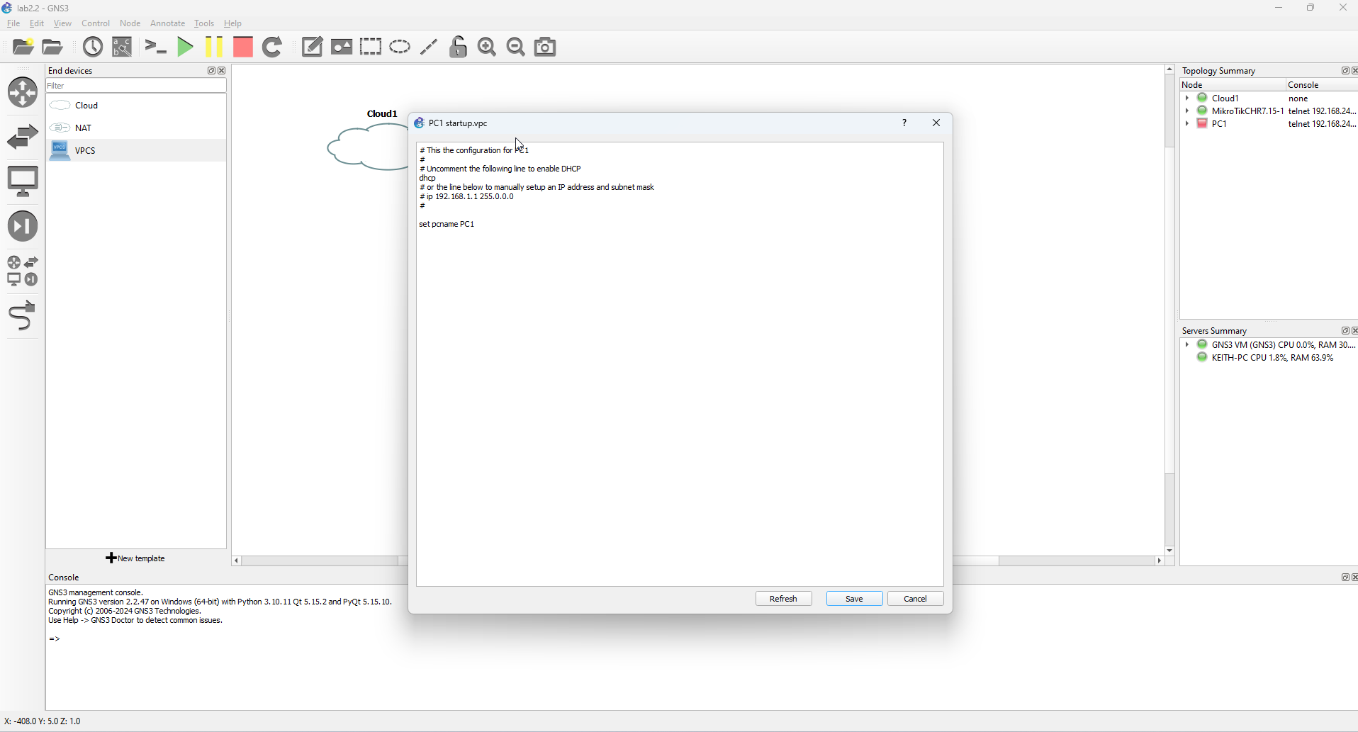 Lab 2.2 - First Interactions with the MikroTik Router (WinBox)